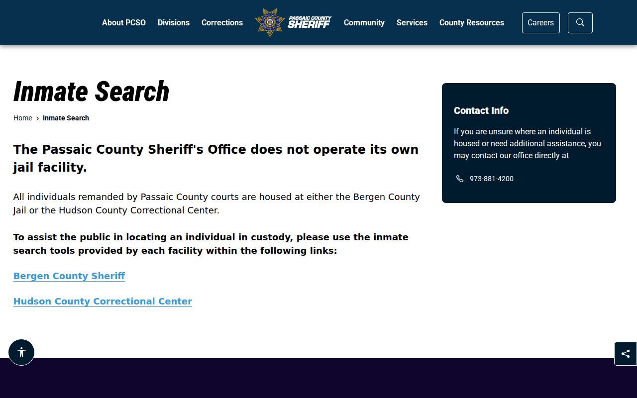 Passaic County residents directory Sheriff inmate information route