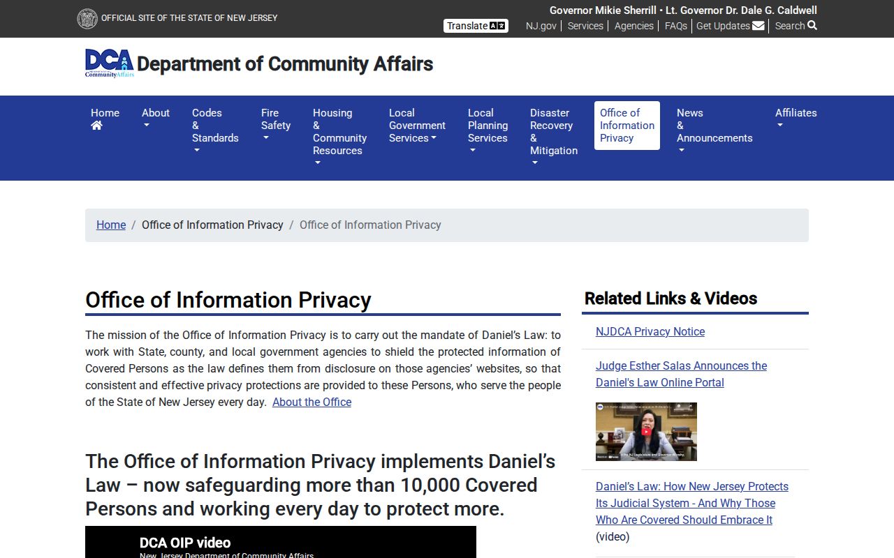 Passaic County neighbors privacy research New Jersey Office of Information Privacy