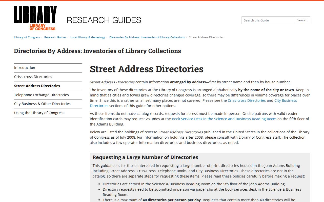 Passaic County previous residents Library of Congress street-address directory guide