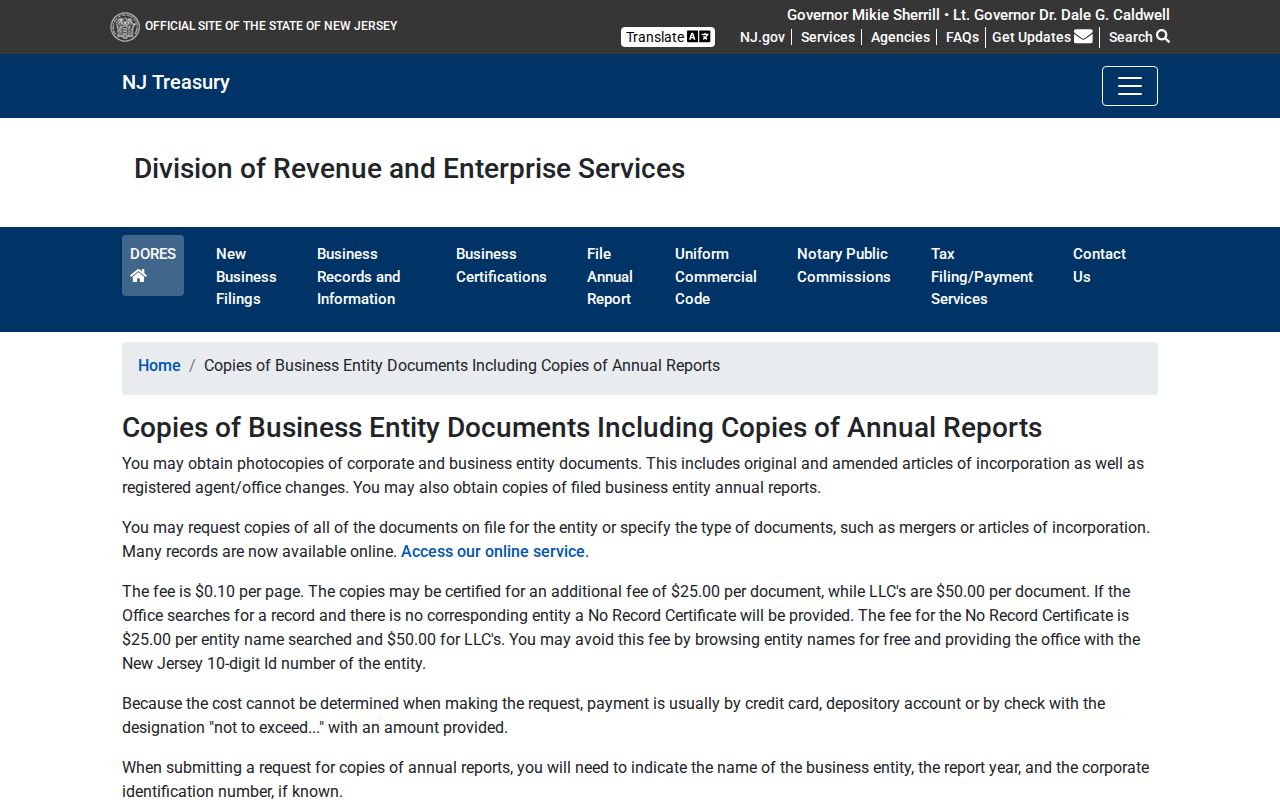 Passaic County previous residents New Jersey business-record copies and status reports