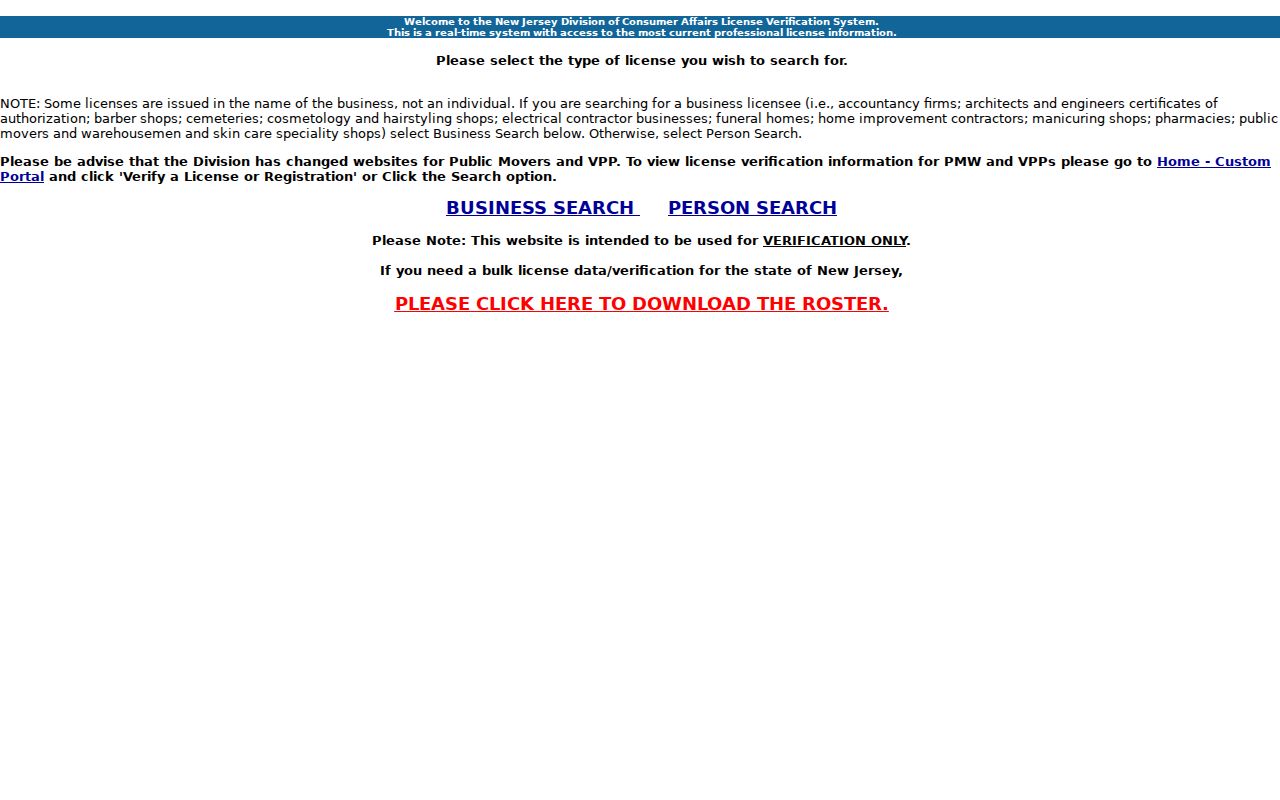 Passaic County resident lookup using New Jersey professional license verification