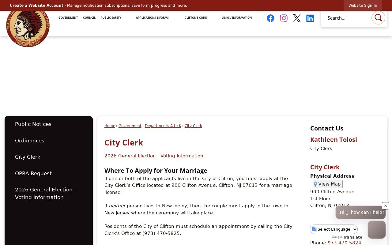 Passaic County ZIP code research Clifton City Clerk municipal records